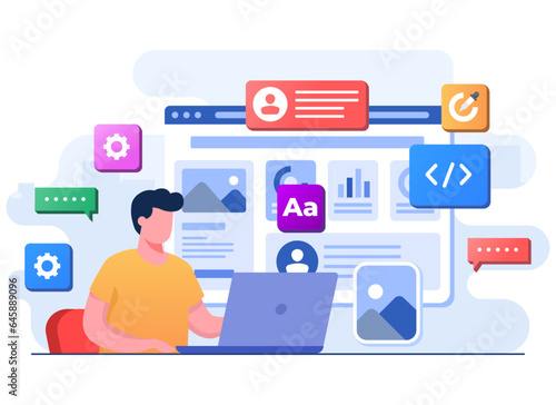 Developer build website User interface, Web design, UI UX, Software development, Web design, Application design, Coding, Web development flat illustration for landing page, mobile app, infographic