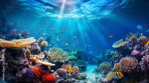 underwater exploration of a vibrant coral reefs and tropical fish. AI generative