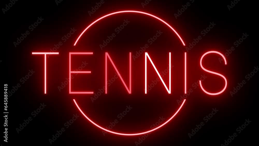Red flickering and blinking animated neon sign for TENNIS Red flickering and blinking animated neon sign for TENNIS