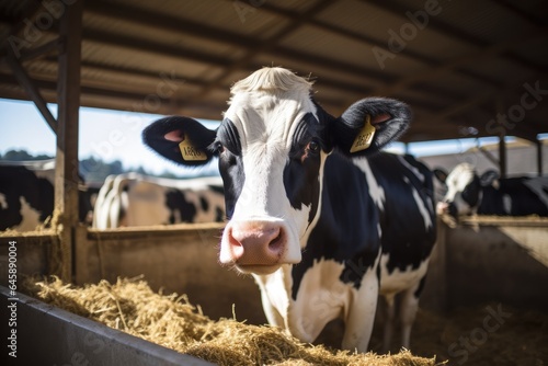 Cows in the cowshed, Black and white cows.