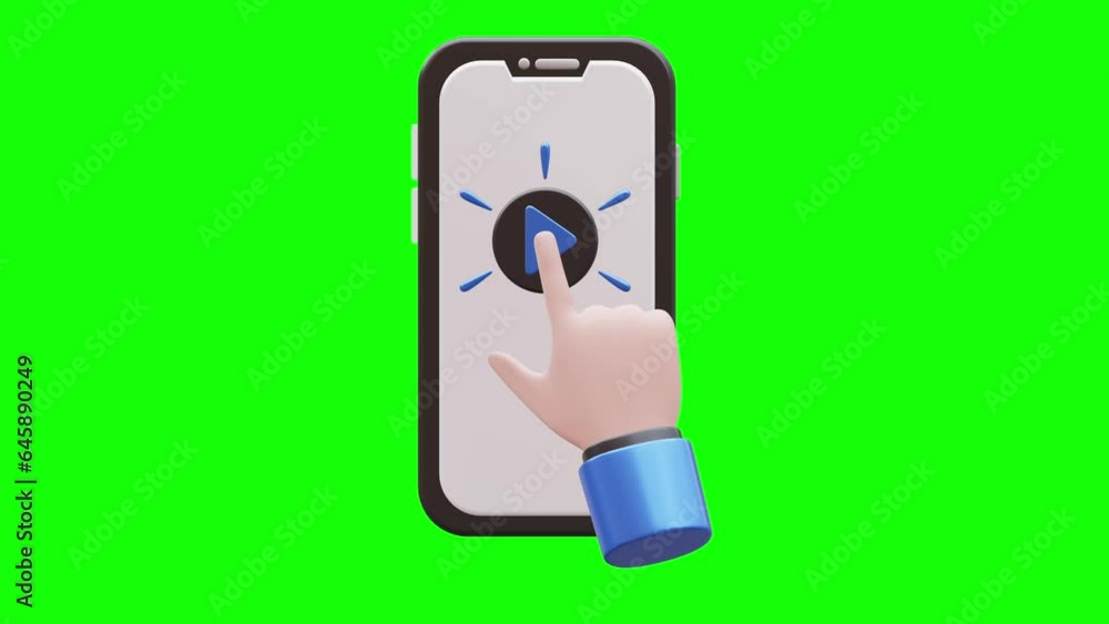 Hand Clicks Play Button 3D Animation on Smartphone with Green Screen Background Hand Clicks Play Button 3D Animation on Smartphone with Green Screen Background