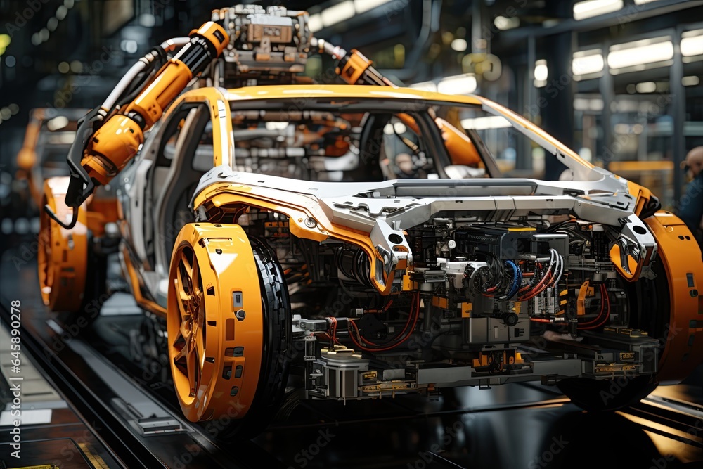 Fototapeta premium robot arms in the modern automotive industry. Generated with AI