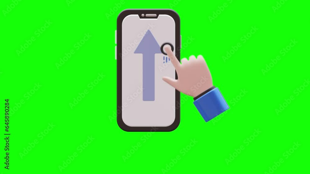 Hand Swiping Up 3D Animation on Smartphone Screen for Social Media Story with Green Screen Background