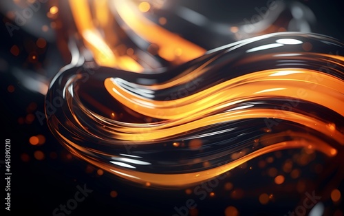 Abstract Background of black liquid waves mixed with yellow neon colors