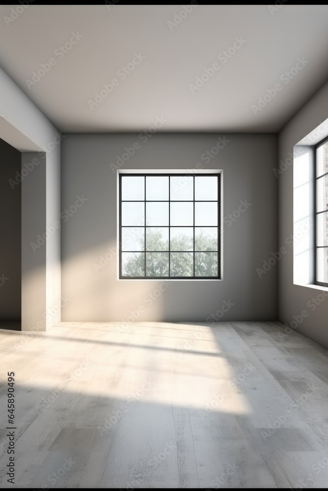 Empty gray room interior with windows in modern office. Empty gray room interior with windows in modern office.