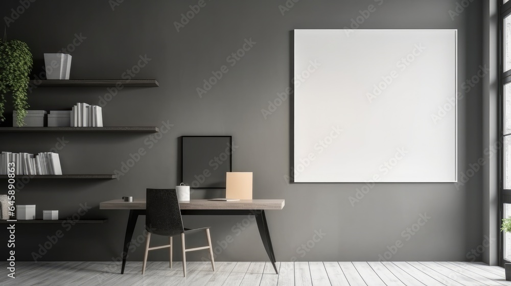 Business room interior with desk and laptop. Business room interior with desk and laptop.