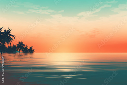 Beautiful sunset on the beach. Vector illustration in flat style