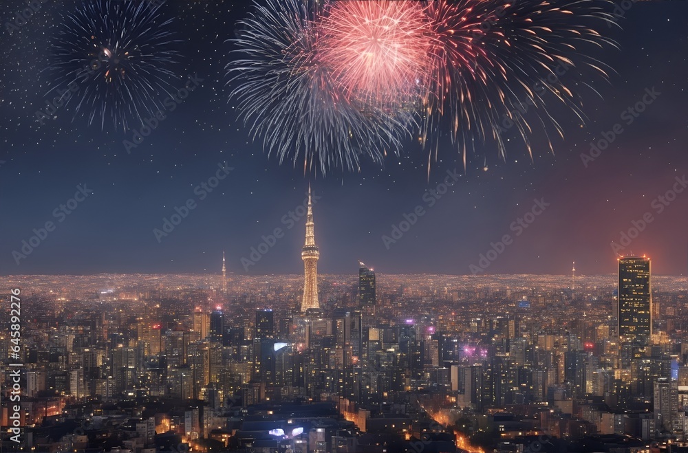 Fototapeta premium Año nuevo, fuegos artificiales
