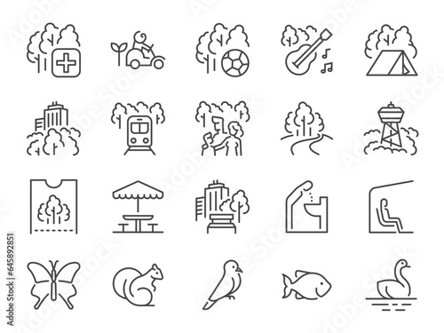 Park icon set. It included a public garden, nature, natural and more icons. Editable Vector Stroke.
