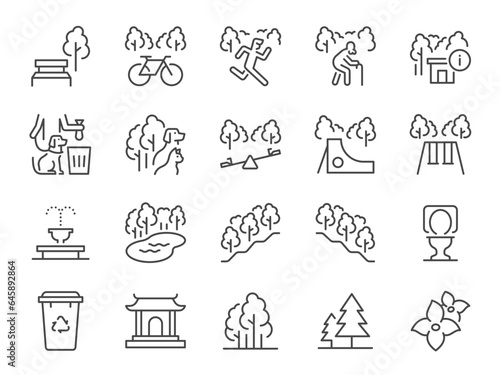 Park icon set. It included public garden, nature, natural and more icons. Editable Vector Stroke.

