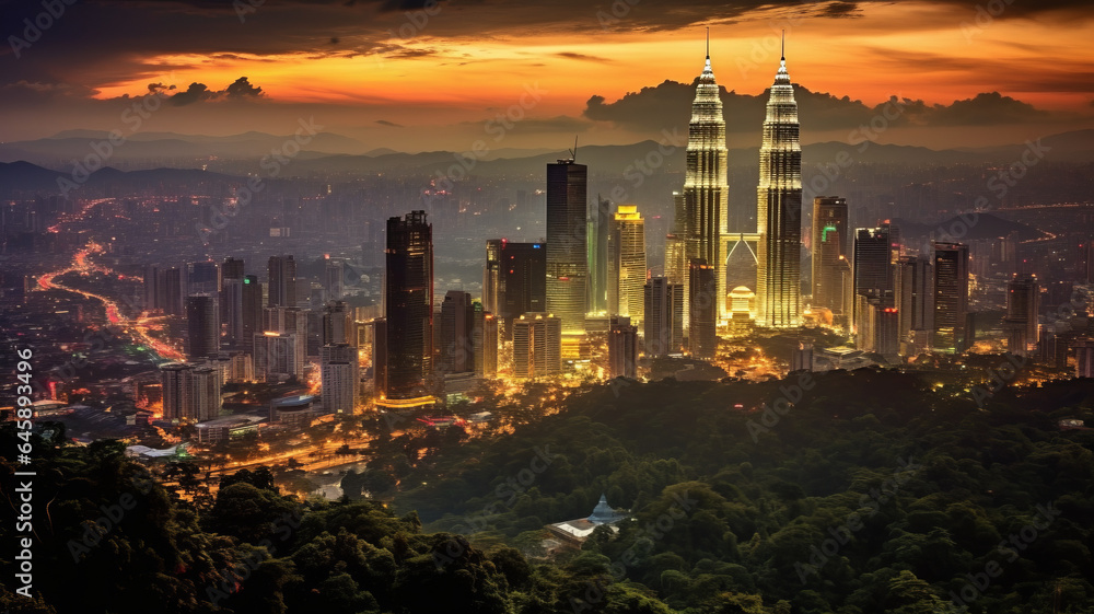 Fototapeta premium Kuala lumpur city skyline at dusk, Kuala lumpur Malaysia, generative ai
