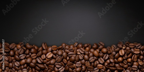 Rich Palette of Coffee Close Examination of Brown Espresso Beans and Dark Roasted Goodness to Uncover Texture and Flavor with space for text © Thares2020