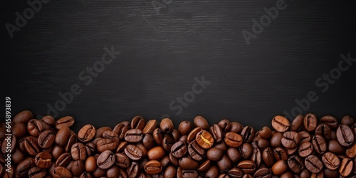 Rich Palette of Coffee Close Examination of Brown Espresso Beans and Dark Roasted Goodness to Uncover Texture and Flavor with space for text © Thares2020