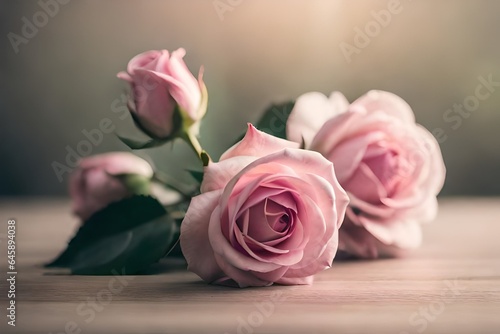 pink roses on wooden table
