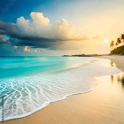 Beautiful tropical beach with blue sky and white clouds abstract texture background.AI generated