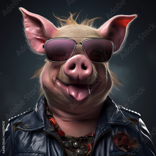pig like a boss person with sunglasses © Yulia