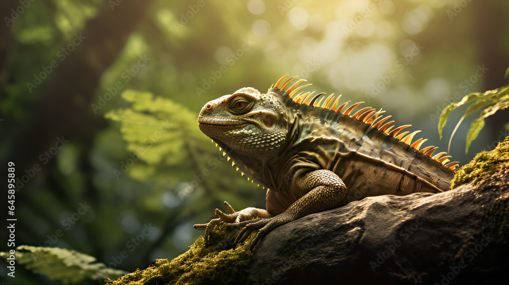  A green iguana sitting on a tree in a jungle lizard iguana ai generated,Taratua | The Taratua in Napier Aquarium. 