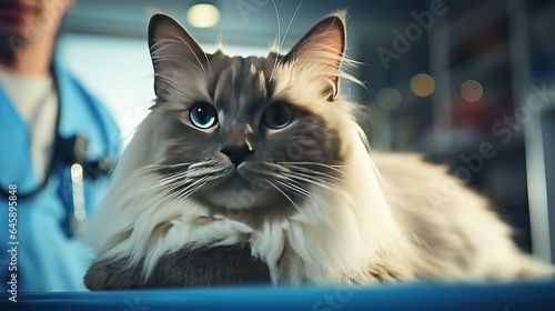 Cute cat for a veterinary examination at a veterinary clinic. Chek-up pet health © Natalia S.