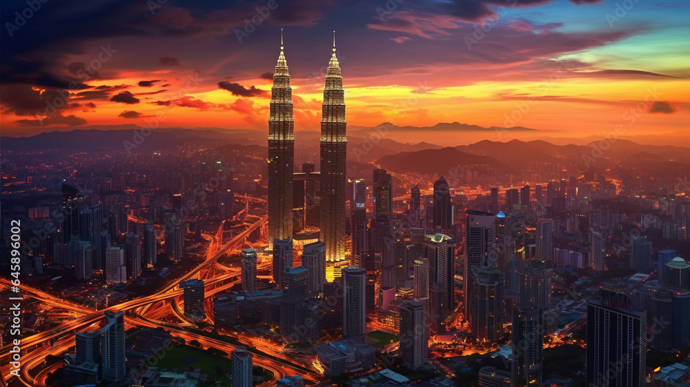 Fototapeta premium Kuala lumpur city skyline at dusk, Kuala lumpur Malaysia generative ai