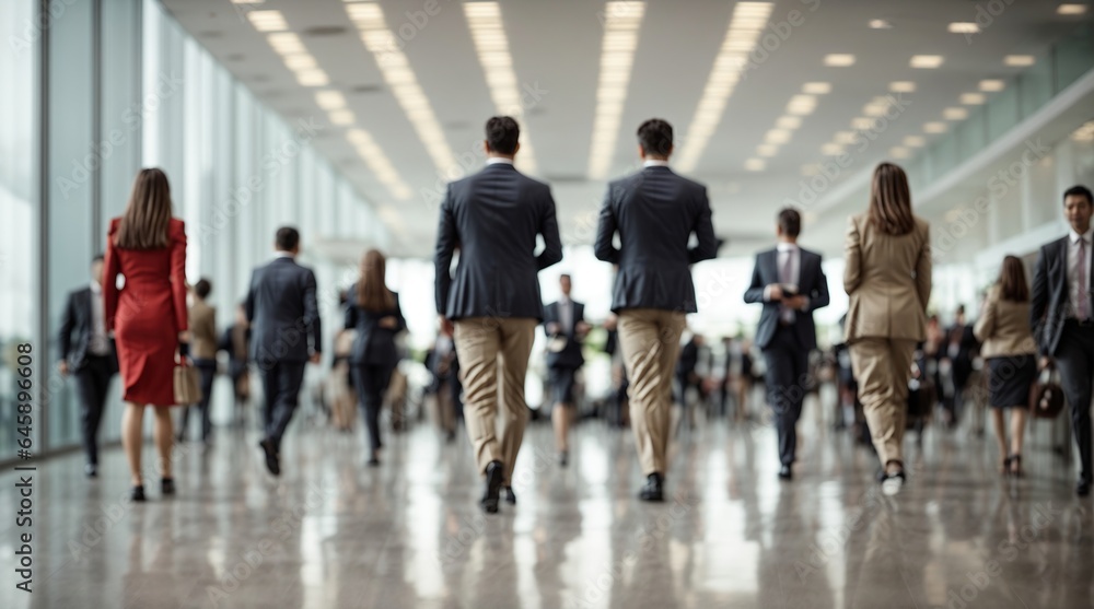Obraz premium A blur image of busy business people crowd walking at corporate office