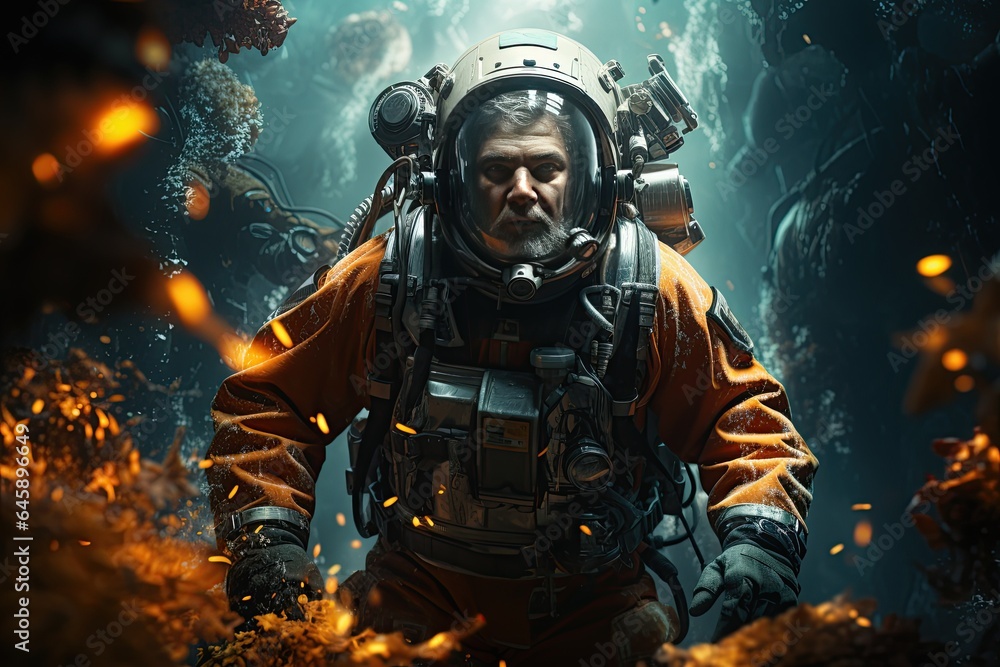 Deep-Sea Diver: A deep-sea diver explores the ocean's depths, surrounded by the mysteries of the underwater world.Generated with AI Deep-Sea Diver: A deep-sea diver explores the ocean's depths, surrounded by the mysteries of the underwater world.Generated with AI