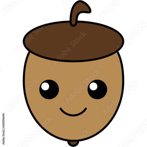Cute Oak Acorn Cartoon Illustration Clipart Style. Clipart Object or Illustration Design Element
