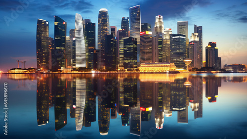 Singapore city skyline at dusk generative ai © LomaPari2021