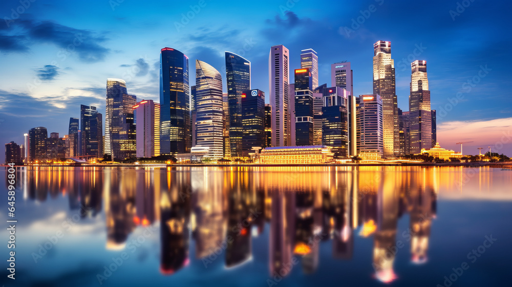 Fototapeta premium Singapore city skyline at dusk generative ai