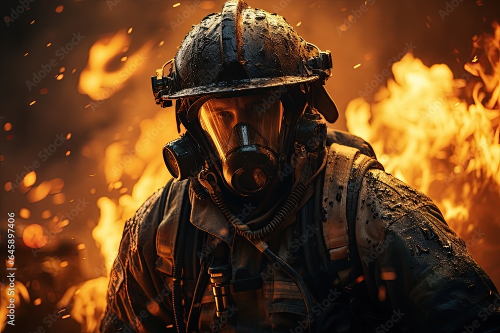 firefighters rescuing a trapped person from a burning building. Generated with AI firefighters rescuing a trapped person from a burning building. Generated with AI