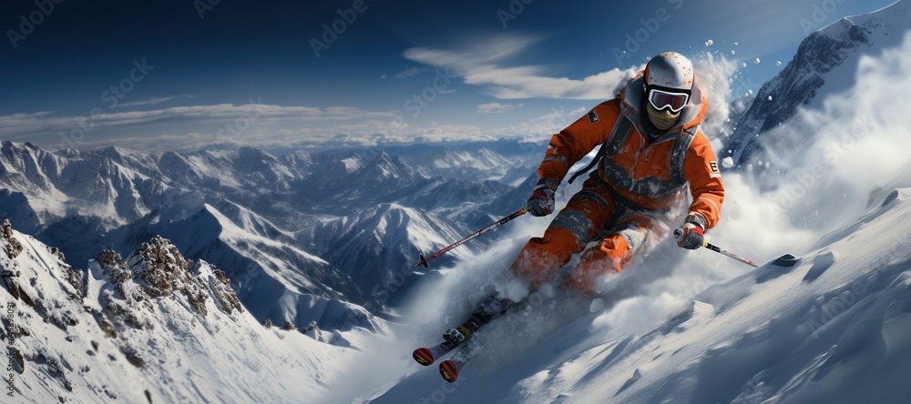 Jumping skier skiing. Extreme  sports on mountain,Generated with AI