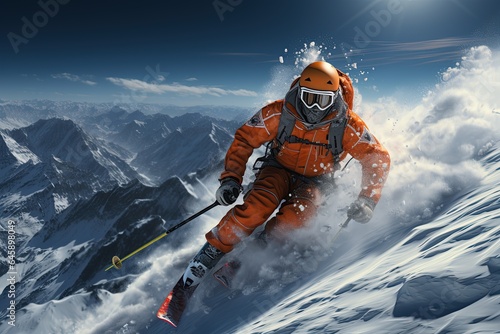 Jumping skier skiing. Extreme sports on mountain,Generated with AI