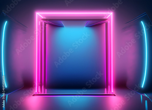 3D abstract neon light blue purple glowing geometric background