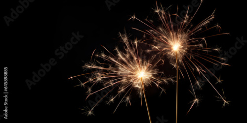 sparklers isolated on black background with copy space