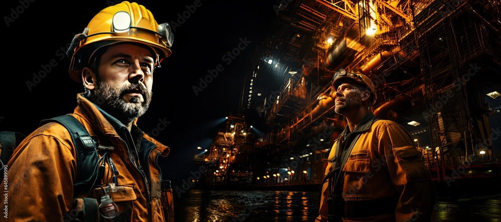 Oil Rig Worker: An oil rig worker operates heavy machinery on a remote and hazardous offshore platform.Generated with AI