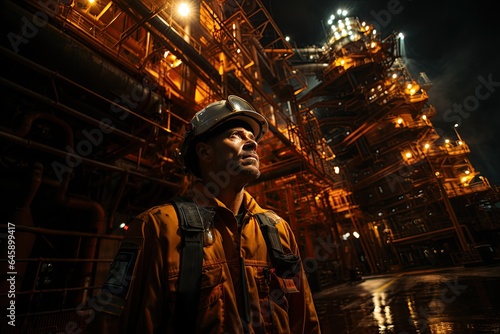 Oil Rig Worker  An oil rig worker operates heavy machinery on a remote and hazardous offshore platform.Generated with AI