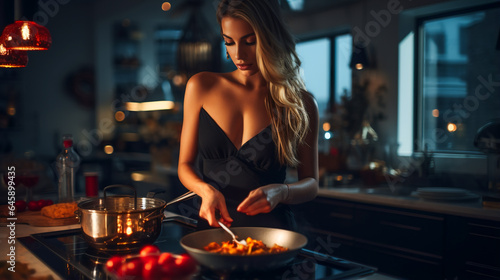 Beautiful sexy girl in the kitchen. Induction Cooktop Delights