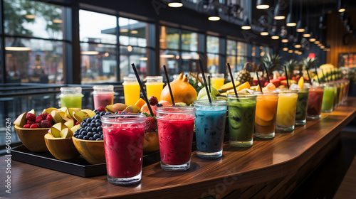 Colorful Fresh Juice Bar. Vibrant Smoothie Selection