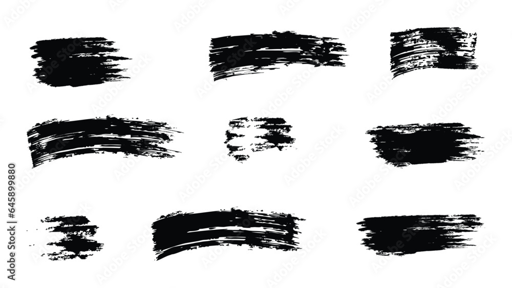 Set of Grunge badger brush. Hand-drawn black sticker. Ink Stroke Brushes. Grunge Brush design vector illustration. Grunge brush collection.