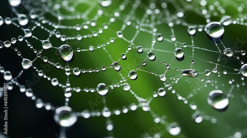 Tela de araña con gotas de agua. Fotografía macro