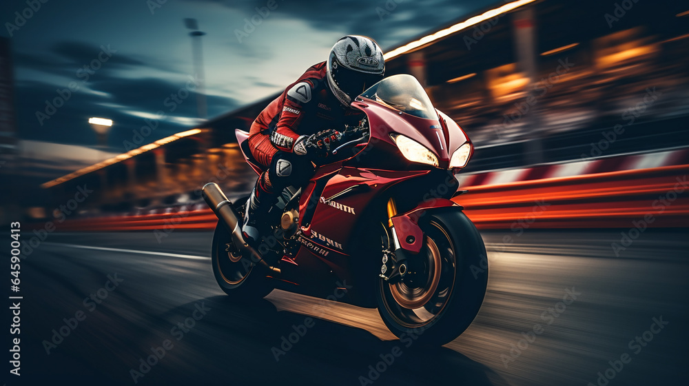 Obraz premium Motorcycle Racer Takes the Sharp Turn