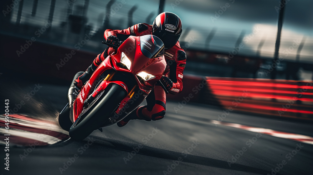 Obraz premium Motorcycle Racer Takes the Sharp Turn