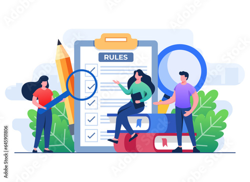 People discuss company rules and regulations, Agreement, Corporate law and business ethics, Compliance, Company policy concept for web design, infographic, landing page, social media, app