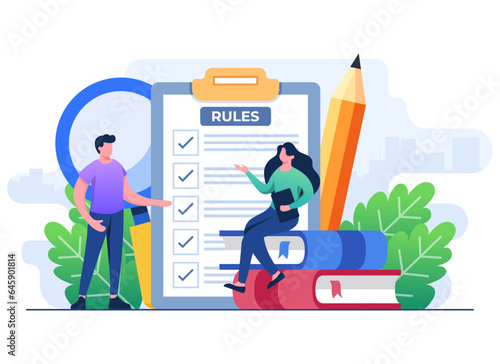 People discuss company rules and regulations, Agreement, Corporate law and business ethics, Compliance, Company policy concept for web design, infographic, landing page, social media, app