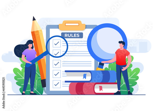 People discuss company rules and regulations, Agreement, Corporate law and business ethics, Compliance, Company policy concept for web design, infographic, landing page, social media, app