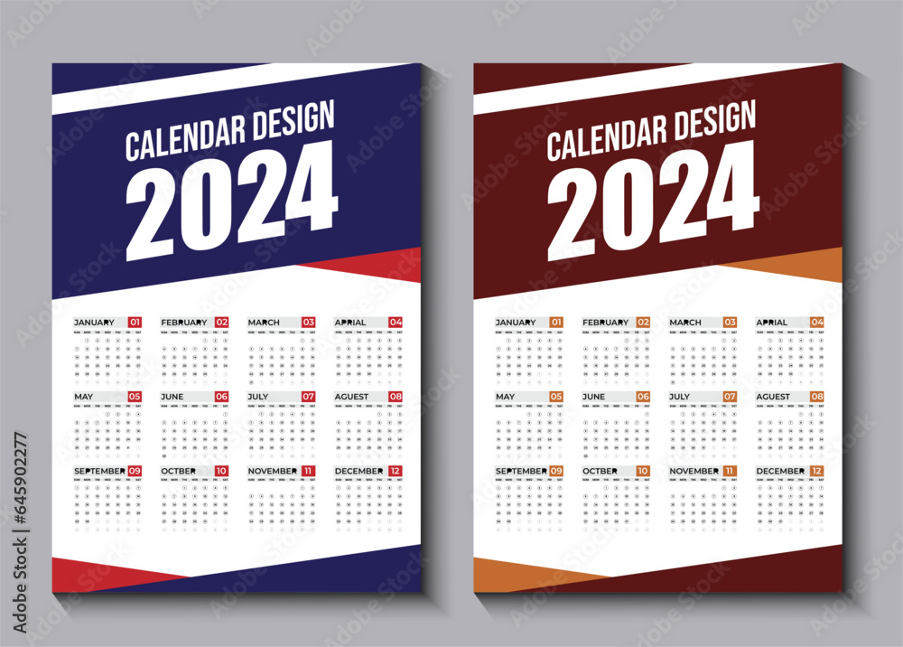 Vektorová grafika „Creative Vector 2024 One page wall calendar design