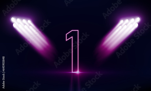 Abstract sports Light out technology and with number one glowing in the dark, pink blue neon light Hitech communication concept innovation background,  vector design
