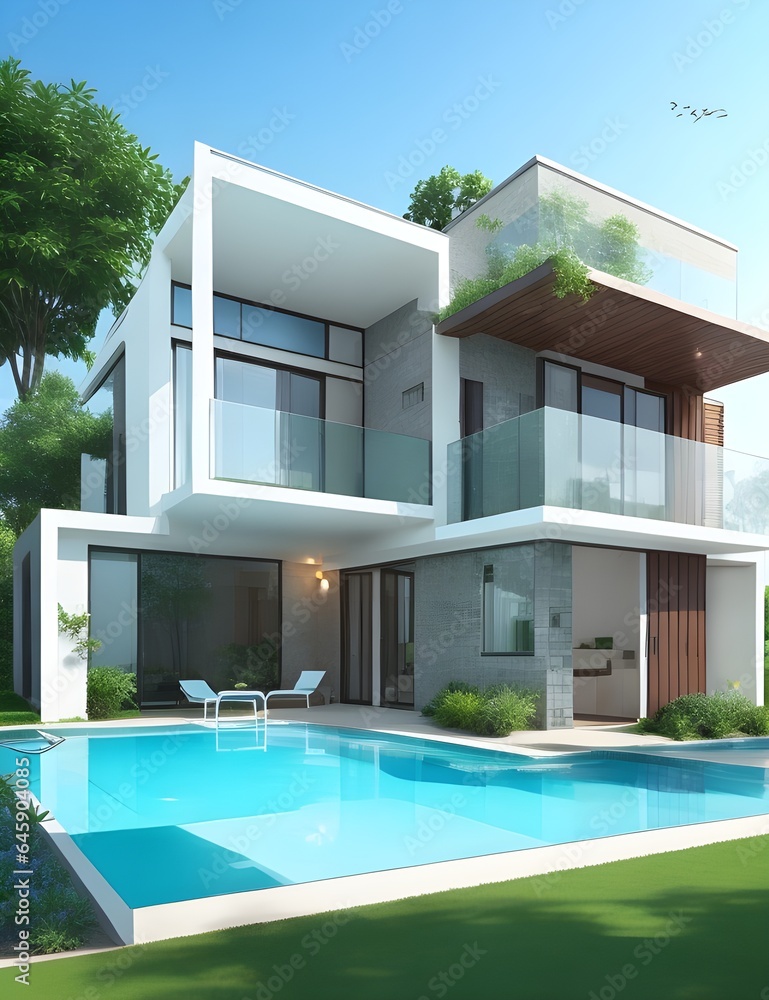 Duplex building design with swimming pool

