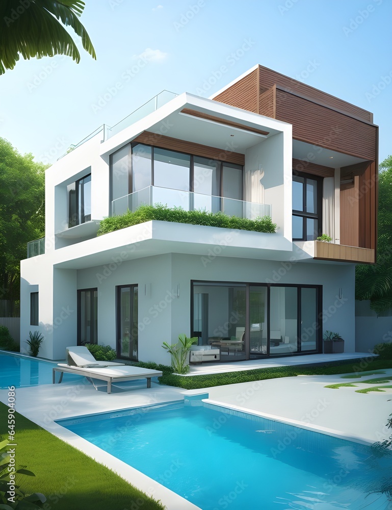Duplex building design with swimming pool
