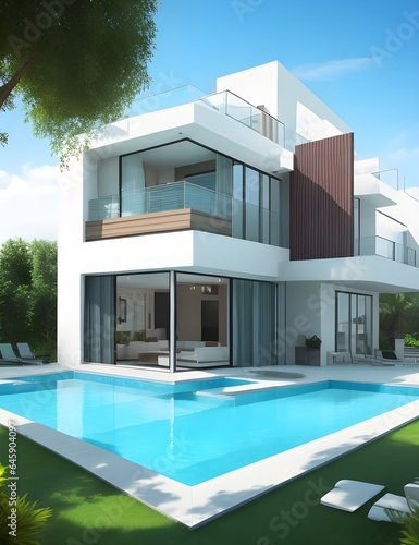 Duplex building design with swimming pool  © Lamia