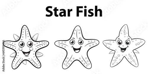 Cute And Happy Line art Star Fish line art coloring pages vector illustration